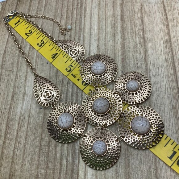 SHB AVON Lace Gold Tone Glass Stone Layered Necklace - Picture 6 of 6